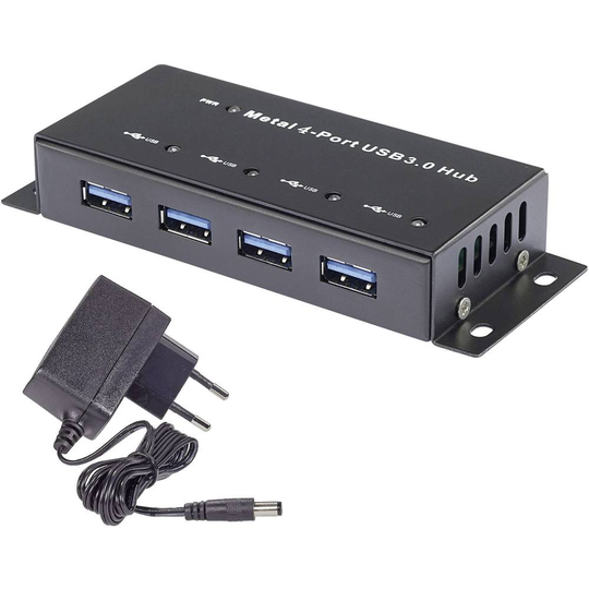 Renkforce 4 Port USB-Hub 3.0 Metallhölje, väggfäste Svart