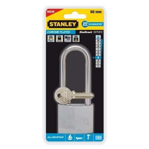 Stanley 81062371401 Krompläterat mässingshänglås 50 mm lång bygel Silver
