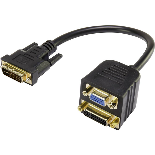 Renkforce DVI / VGA Y-adapter [1x DVI-hane 24+5 pol - 1x VGA hona, DVI-hona 24+5 pol] Svart