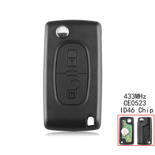 2 knappar fjärrnyckel CE0523 433MHz ID46-chip VA2 Peugeot