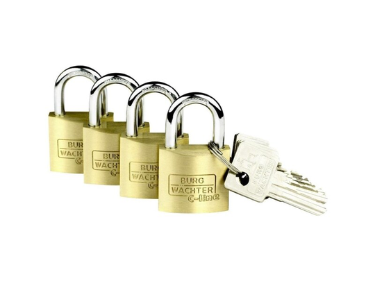 Burg Wächter 4er Set Set Quadro 222 40 SB Hængelås Identiske Messing Nøglelås