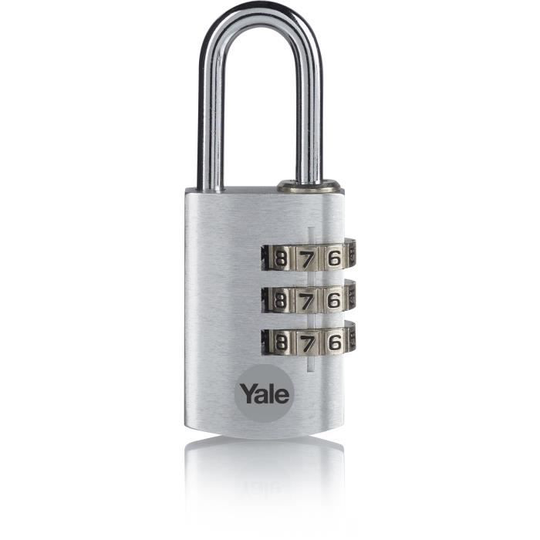 YALE -YE3CB/28/126/1/S - Aluminiumhänglås - 28 mm kombination - stålbygel - silver - 3-siffrig kod - För skåp - verktygslåda