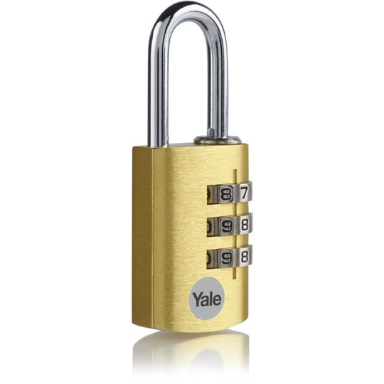 YALE Kombinationshänglås i aluminium 28 mm, stålbygel, mässing, 3 siffror