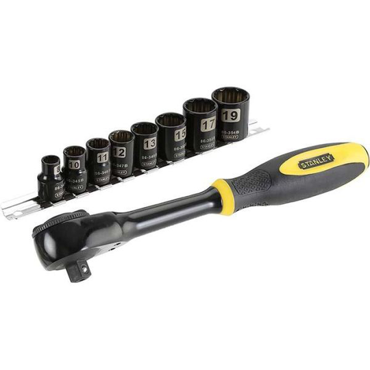 STANLEY 0-94-606 Ringspärrnyckel 3/8", med hylssats 8-19 mm, 9 delar