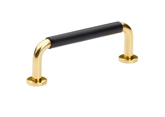 Lådhandtag Lilly cc128 Mässing/Svart Läder 2-Pack Habo