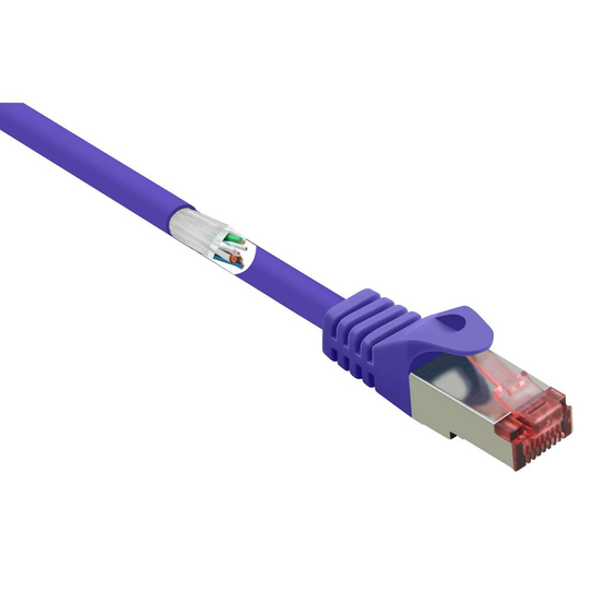 Renkforce RF-4724914 RJ45 Nätverk Anslutningskabel CAT 6 S/FTP 0.25 m Violett med låsskydd, guldpläterad kontakt, Flamskyddsmedel