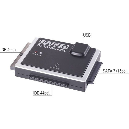 Renkforce USB 2.0, USB-C™ Konverter [1x USB 2.0 B hane - 1x IDE hane 40-polig, IDE hane 44-polig, SATA-kombi hane 7+15 pol]