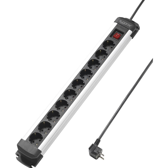 Sygonix SY-4538266 Förgreningsdosa med brytare 10x Svart, Silver Skyddskontakt