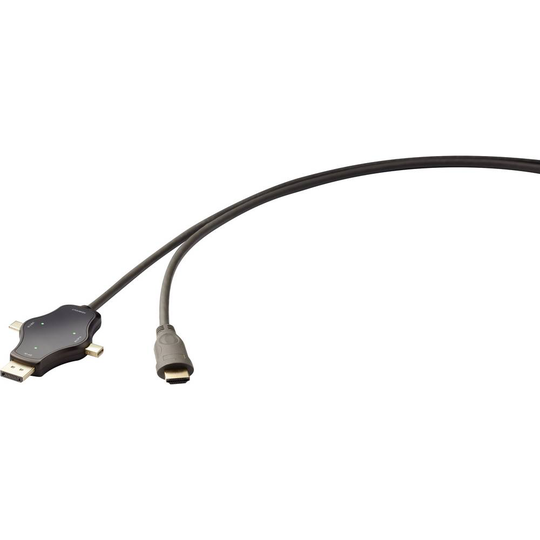 Renkforce Kabel-delning Anslutningskabel [1x HDMI hane - 3x DisplayPort hane, Mini-DisplayPort hane, USB 3.2 Gen 1 C hane (USB 3.1) ] Svart Revbeständig,