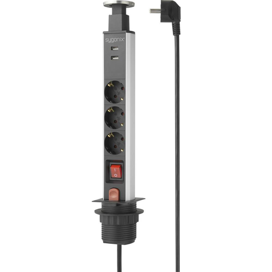 Sygonix SY-4755590 Förgreningsdosa med brytare Svart, Silver Skyddskontakt
