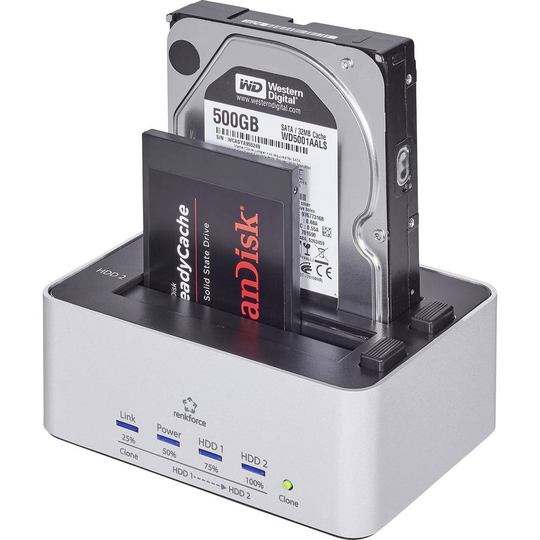 Renkforce rf-docking-07 USB 3.2 Gen 1 (USB 3.0) SATA 2 Port HDD-dockningsstation med kloningsfunktion