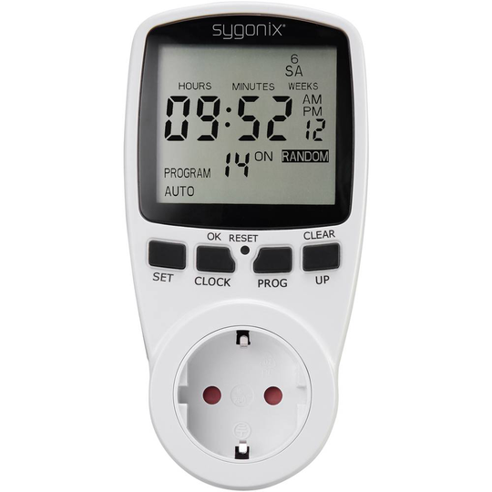 Sygonix 1625525 Kopplingsur digital Veckoprogram 3680 W Timer-Funktion, START/STOPP-Funktion, Slumpfunktion