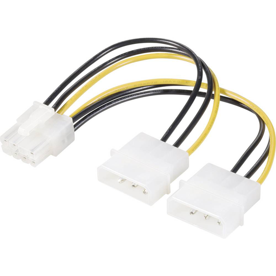 Renkforce Ström Y-kabel [2x IDE-ström 4-pol hane - 1x PCIe hane 8-pol] 15.00 cm Gul, Svart