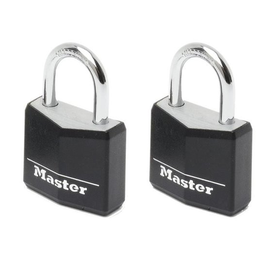 MASTERLOCK Lot med 2 aluminium hänglås 30mm vinylskydd