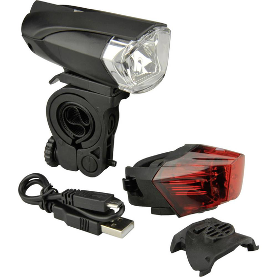 FISCHER FAHRRAD Cykelbelysning-set 85354 LED Uppladdningsbara batteri Svart