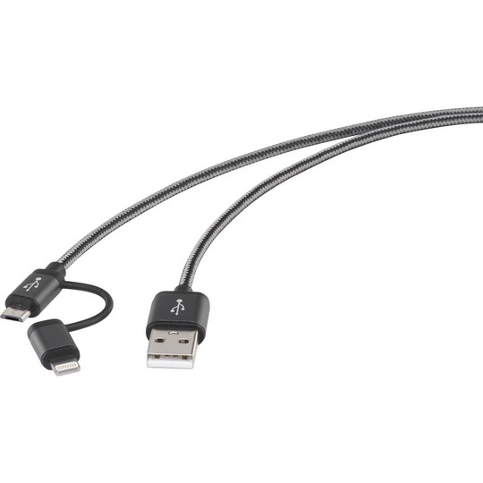Renkforce N/A N/A [1x USB 2.0 A hane - 1x USB 2.0 Micro-B hane, Apple Lightning hane] 1.00 m Mörkgrå
