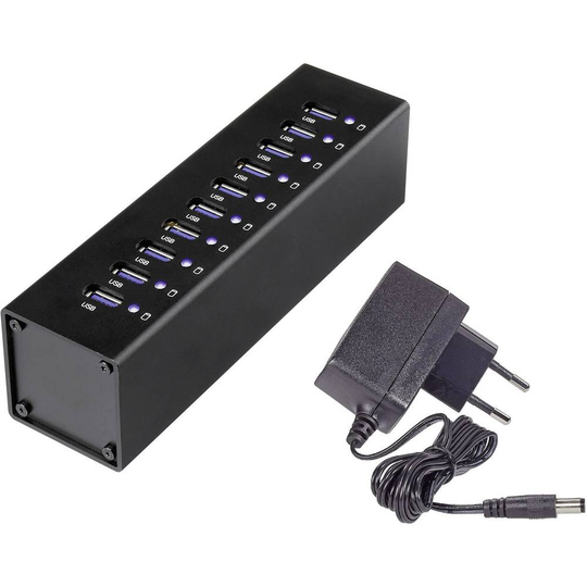 Renkforce RF-UH-A10 12 + 4 Port USB-Hub 3.0 Aluminiumhölje Svart