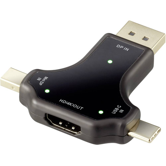 Renkforce DisplayPort / HDMI Adapter [1x DisplayPort hane, Mini-DisplayPort hane, USB-C® hane - 1x HDMI hona] Svart