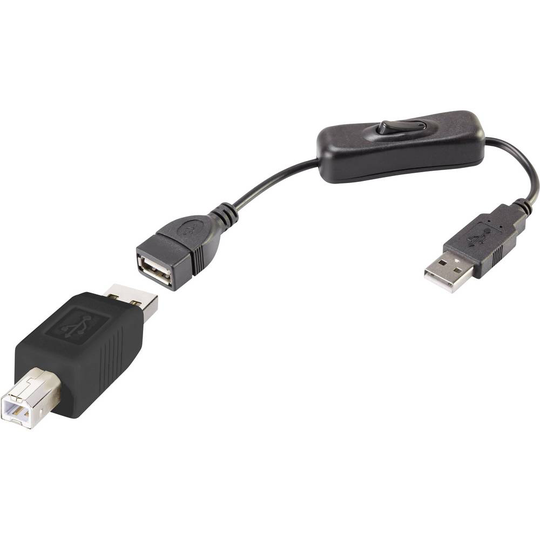 Renkforce RF-3346618 Anslutningskabel [1x USB 2.0 A hane - 1x USB 2.0 B hane] 25.00 cm Svart inkl. strömbrytare, guldpläterad kontakt
