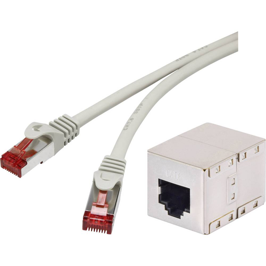 Renkforce RF-3829278 RJ45 Nätverk Förlängningskabel CAT 6A S/FTP 3.00 m Grå med låsskydd, Flamskyddsmedel