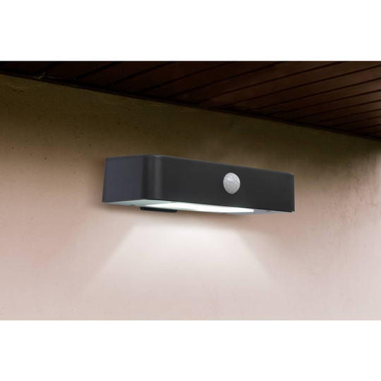 Sygonix Solcells-utomhusväggbelysning med rörelsedetektor SY-4677502 SMD LED 1 W N/A Svart
