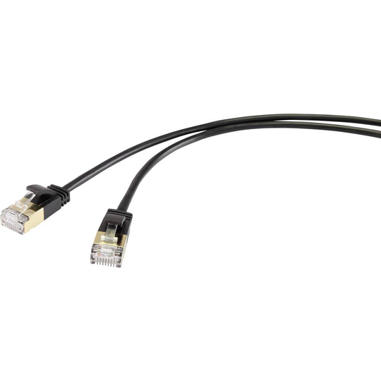 Renkforce RF-4538184 RJ45 Nätverk Anslutningskabel CAT 8.1 F/FTP 25.00 cm Svart extremt tunn, guldpläterad kontakt