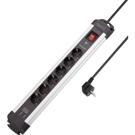 Sygonix SY-4755604 Grenuttag med överspänningsskydd Silver, Svart