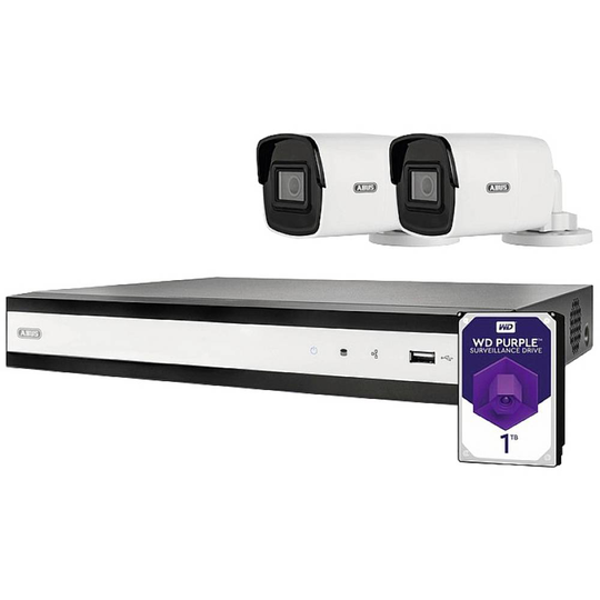 LAN IP-Övervakningskameraset 4 kanaler med 2 kameror 1920 x 1080 pixel ABUS Performance Line 4-Kanal PoE Set TVVR36422T