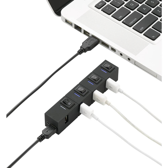 Renkforce 4 Port USB 2.0-Hub individuellt omkopplingsbara, med status-LED Svart
