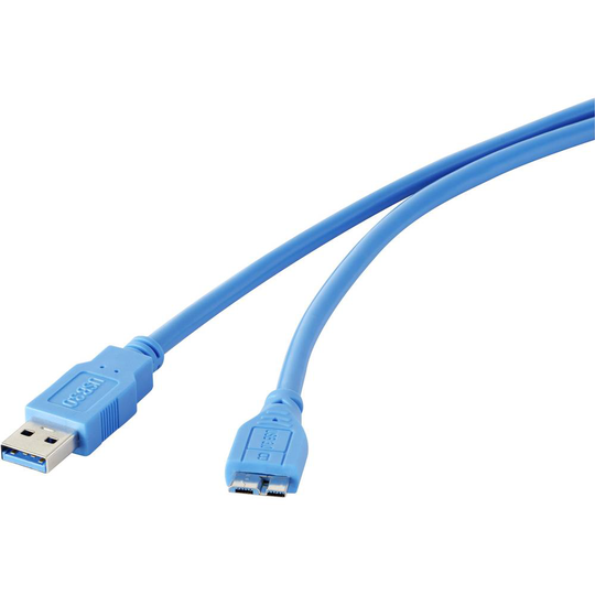 Renkforce RF-4264545 USB 3.0 [1x USB 3.2 Gen 1 A hane (USB 3.0) - 1x USB 3.2 Gen 1 Micro-B hane (USB 3.0) ] 1.80 m Blå guldpläterad kontakt