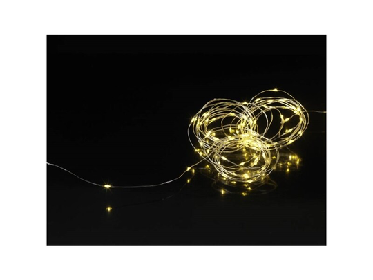Sygonix SY-4722038 Mini-lyskæde Indvendigt/udvendigt Batteridrevet Antal pærer 50 LED (RGB) Varmhvid Oplyst Længde: 4.9 m variabelt justerbar, Timer