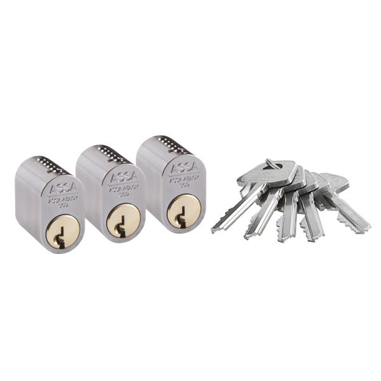 ASSA 1301 Låscylinder lika låsning, GDS, 3-pack Förnicklad