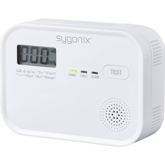 Sygonix SY-4755588 Kolmonoxid-detektor med intern sensor batteri Detektering Kolmonoxid