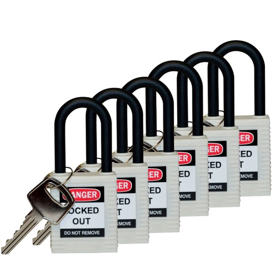 Brady 813641, Konventionellt hänglås, Tangentlås, Lika låsning, Vit, Nylon, Nylon
