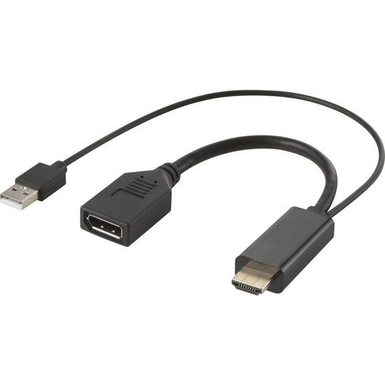 Renkforce HDMI Konverter [2x HDMI hane, USB 2.0 A hona - 1x DisplayPort hane] Svart Displayport 1.2