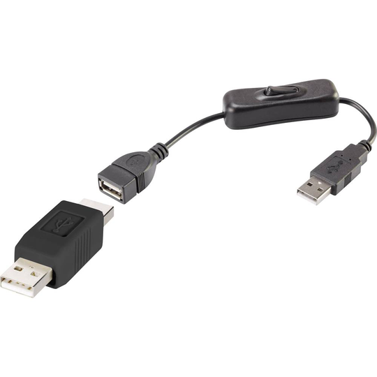Renkforce RF-3346616 Anslutningskabel [1x USB 2.0 A hane - 1x USB 2.0 A hane] 25.00 cm Svart inkl. strömbrytare, guldpläterad kontakt