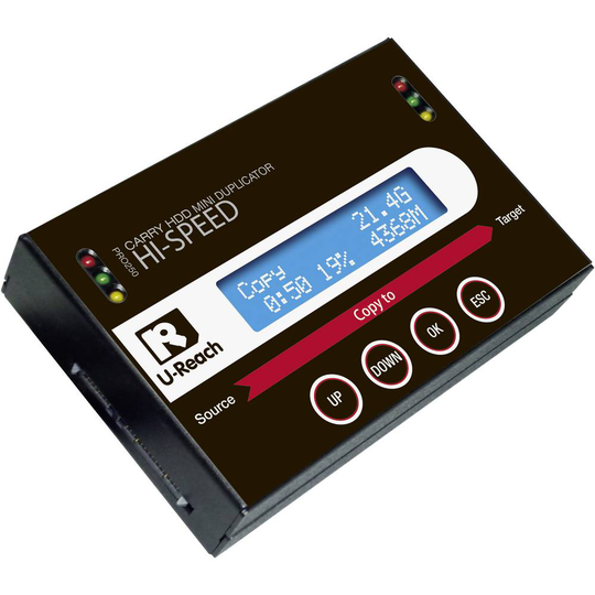 1x HDD-kloningsstation Renkforce PRO250 SATA med raderingsfunktion, portabel