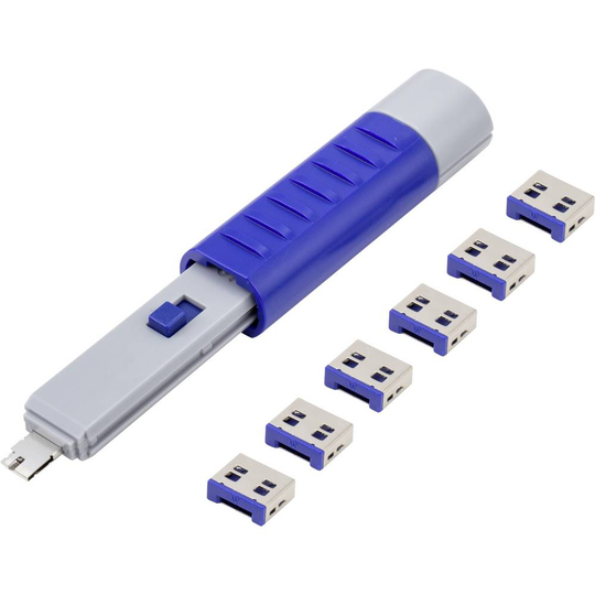 Renkforce USB-portlås RF-4714586 Set 6 st Silver, Blå inkl. 1 nyckel RF-4714586