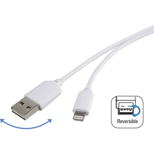 Renkforce RF-4087419 Anslutningskabel [1x USB 2.0 A hane - 1x Apple Lightning hane] 1.00 m Vit Tillämplig kontakt på båda sidor, guldpläterad kontakt