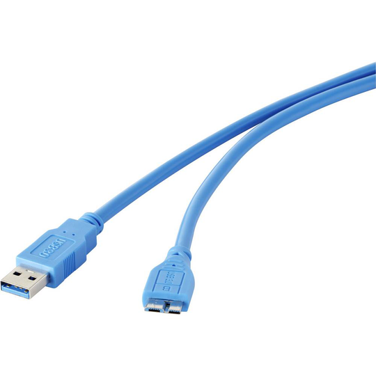 Renkforce RF-4264542 USB 3.0 [1x USB 3.2 Gen 1 A hane (USB 3.0) - 1x USB 3.2 Gen 1 Micro-B hane (USB 3.0) ] 1.00 m Blå guldpläterad kontakt