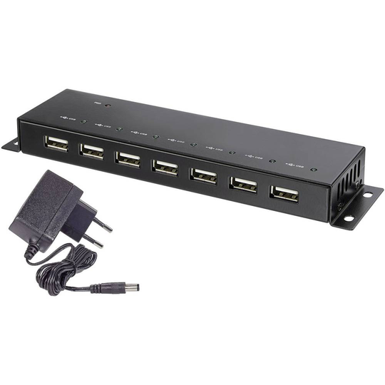 Renkforce 7 Port USB 2.0-Hub Metallhölje, väggfäste Svart