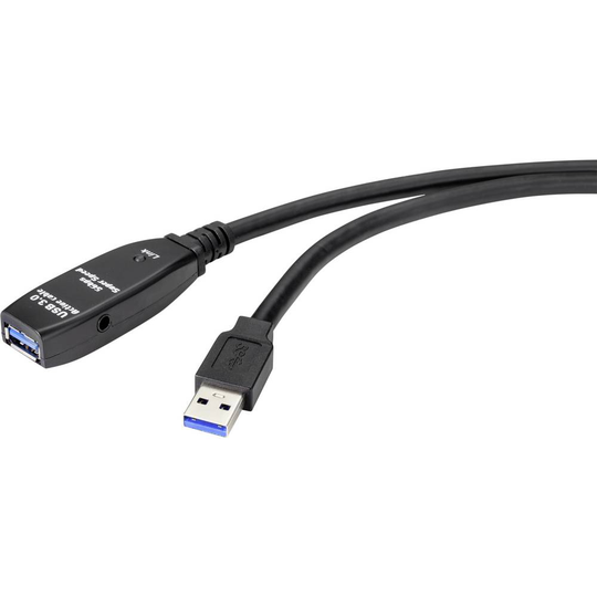 Renkforce RF-4598346 USB 3.0 Kabelförlängning [1x USB 3.2 Gen 1 A hane (USB 3.0) - 1x USB 3.2 Gen 1 A hona (USB 3.0)] 10.00 m Svart