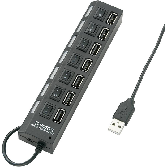 Renkforce 7 Port USB 2.0-Hub individuellt omkopplingsbara, med status-LED Svart