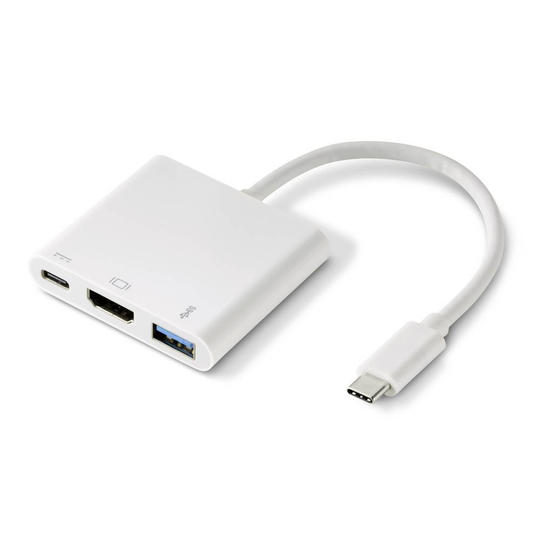 Renkforce Adapter [1x USB-C® hane - 1x HDMI hona, USB 3.2 Gen 1 A hona (USB 3.0), USB-C® hona] Vit guldpläterad kontakt