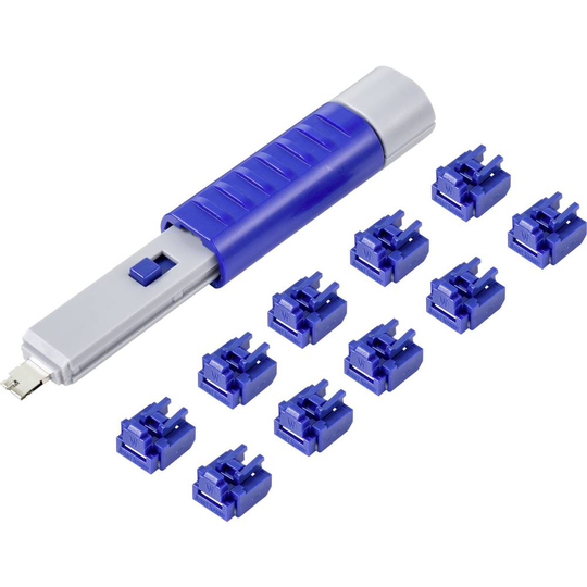 Renkforce RJ45 LAN Portlås RF-4695234 Set 10 st Silver-blå inkl. 1 nyckel RF-4695234