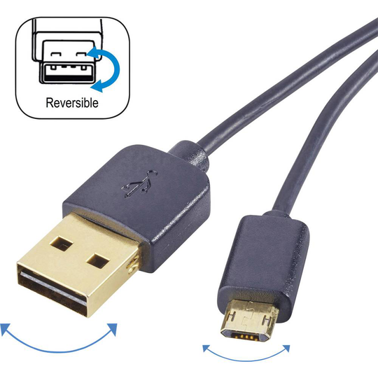 Renkforce RF-4139064 USB 2.0 [1x USB 2.0 A hane - 1x USB 2.0 Micro-B hane] 1.00 m Svart Tillämplig kontakt på båda sidor, guldpläterad kontakt