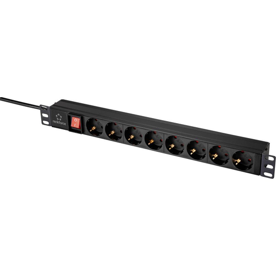 Renkforce RF-4604248 19 tum Nätverksskåp-förgreningsdosa 1 U Jordat uttag med switch Svart