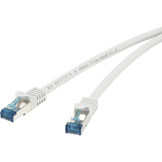 Renkforce RF-4145280 RJ45 Nätverk Anslutningskabel CAT 6A S/FTP 0.50 m Grå med låsskydd, Flamskyddsmedel