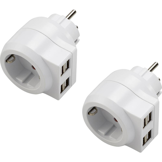 Sygonix SY-4499400 Mellankontakt med usb Set 2 st 2-polig Vit