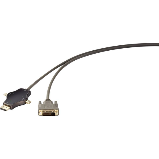 Renkforce Kabel-delning Anslutningskabel [1x DVI-hane 24+1 pol - 3x Mini-DisplayPort hane, DisplayPort hane, USB 3.2 Gen 1 C hane (USB 3.1) ] Svart Borrade par
